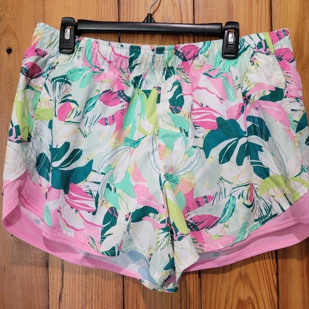 Athletic Works Pink and Yellow Tropical Print Shorts